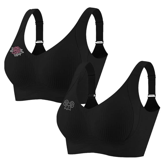 Guluxicc 2 Pack Bras for Women Seamless Wireless Push Up Bras No Underwire Comfort Everyday Bra, Black, 4XL