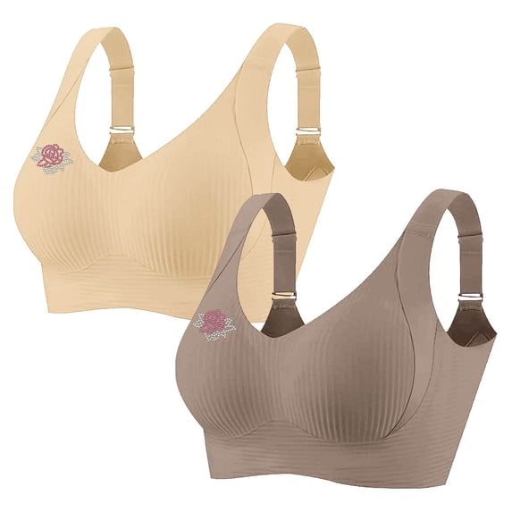 Guluxicc 2 Pack Wireless Bras for Women Seamless Push Up Bra No Underwire Comfort Everyday Bras, 2XL