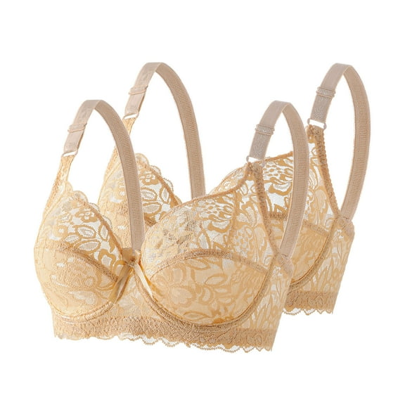 Guluxicc 2 Pack Womens Plus Size Bras Full Coverage Lace Bra with Underwire for Everyday Wear, Beige, 42