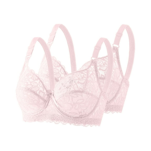 Guluxicc 2 Pack Womens Plus Size Bras Full Coverage Lace Bra with Underwire for Everyday Wear, Pink, 42