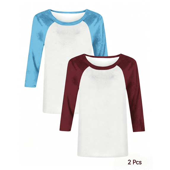 Guluxicc 2 Pack Womens Summer Tops Three Quarter Length Sleeve Tops Casual Crew Neck Raglan Baseball Shirt Basic Tunic Tee Shirts