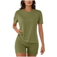 thumbnail image 1 of Guluxicc 2 Piece Athletic Basic Sets for Women Basic Breathable Sweat Absorbing T-Shirt with Elastic Waist Shorts Solid Comfy Trendy Workout Activewear Outfits for Gym Sports Lounge, 1 of 7