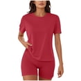 thumbnail image 1 of Guluxicc 2 Piece Athletic Basic Sets for Women Basic Breathable Sweat Absorbing T-Shirt with Elastic Waist Shorts Solid Comfy Trendy Workout Activewear Outfits for Gym Sports Lounge, 1 of 7