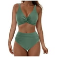 thumbnail image 1 of Guluxicc 2 Piece Bathing Suit Sets for Women Summer Beach Twist Front V Neck High Waisted Bikini Sets Solid Color Padded Swimsuits, 1 of 6
