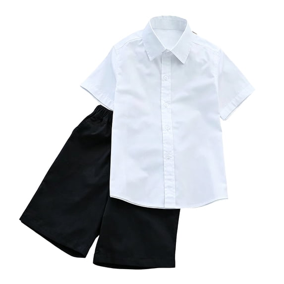 Guluxicc 2 Piece Kids Boys Girls School Uniform Sets Solid Color Short Sleeve Button Shirts and Shorts Summer Casual Sets with Adjustable Waist Outfit Sets for Boys and Girls 2-12 Years