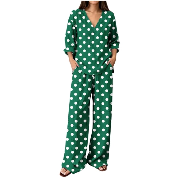 Guluxicc 2 Piece Lounge Sets for Women Long Sleeve V Neck Pocket Tops Matching Wide Leg Pants Casual Summer Fall Outfit Sets