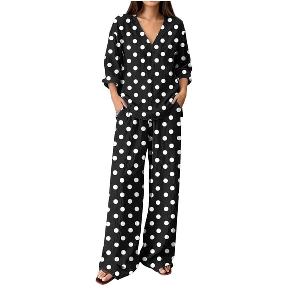 Guluxicc 2 Piece Lounge Sets for Women Long Sleeve V Neck Pocket Tops Matching Wide Leg Pants Casual Summer Fall Outfit Sets