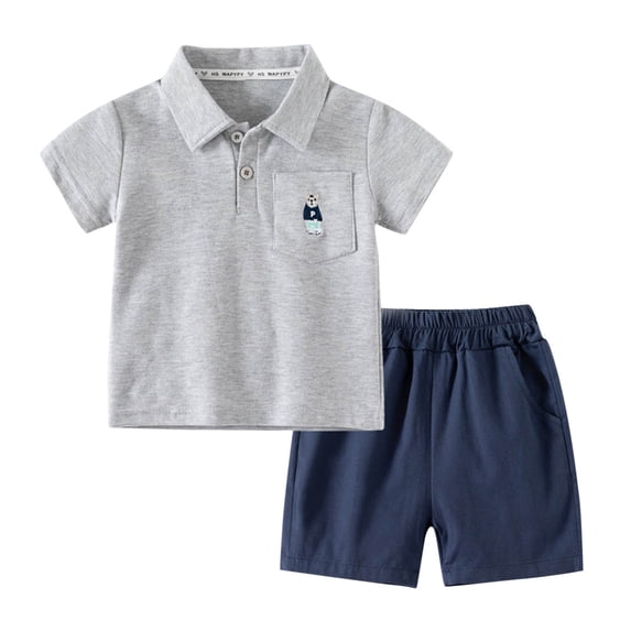Guluxicc 2 Piece Outfit Sets for Boys Collared Short Sleeve Button Shirts and Shorts with Exterior Pocket Summer Casual Sets 2-12 Years