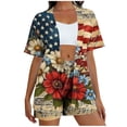 thumbnail image 1 of Guluxicc 2 Piece Outfit Sets for Women 4th of July Short Sleeve Cardigan Matching Shorts with Pockets Casual Beach Sets for Summer Holiday, 1 of 5