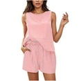thumbnail image 1 of Guluxicc 2 Piece Outfit Sets for Women Sleeveless Crew Neck Striped Tops with Elastic Waist Shorts Side Pockets Casual Outfits for Summer Daily Wear, 1 of 7