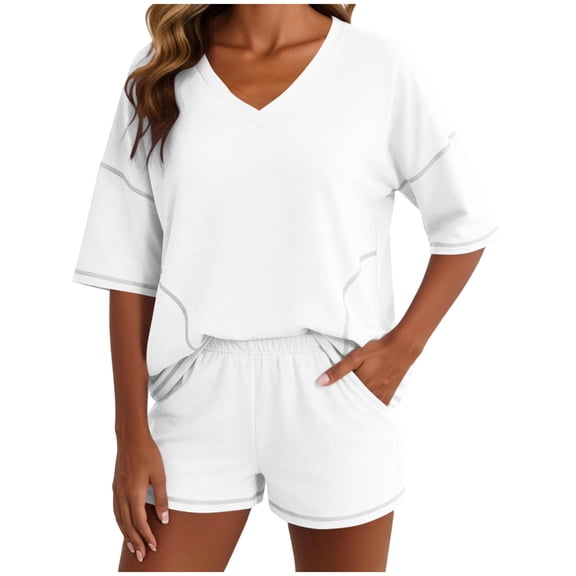Guluxicc 2 Piece Sets for Women Basic T Shirts and Shorts with Pockets Breathable Sweat Absorbing Solid Color Summer Casual Loungewear