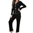 thumbnail image 1 of Guluxicc 2 Piece Sets for Women Solid Color Button Down Shirts and Pants Fall Pajamas Loungewear Pjs Set Outfits, Black, M, 1 of 5