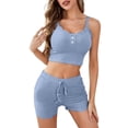 thumbnail image 1 of Guluxicc 2 Piece Women's Lounge Sets U Neck Spaghetti Strap Cami Top Lace Trim Button Ribbed Knit Shorts Casual Pajama Sets, 1 of 6