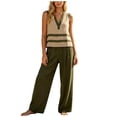 thumbnail image 1 of Guluxicc 2 Piece Women's Outfit Sets Linen V Neck Stripe Tank Tops High Waist Pleated Wide Leg Pants Outfits for Summer Casual Wear, 1 of 8