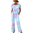 thumbnail image 1 of Guluxicc 2 Piece Women's Outfit Sets Short Sleeve Crew Neck Side Tie Top with Floral Print Wide Leg Pants Casual Lounge Matching Sets, 1 of 5