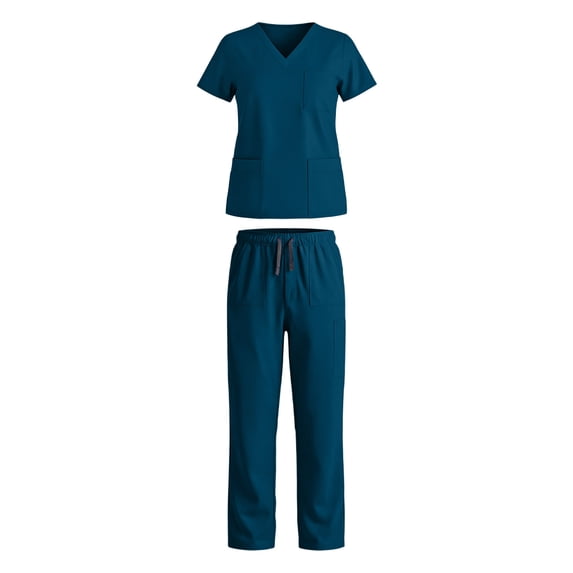 Guluxicc 2 Piece Women's Outfit Sets V Neck Crisscross Short Sleeve Top With Multiple Pockets and Jogger Pants Medical Scrubs Uniform