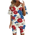 thumbnail image 1 of Guluxicc 2 Piece Women's Plus Size Matching Sets 4th of July V Neck T Shirts Slim Legging Shorts Casual Summer Loungewear, 1 of 6