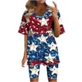 thumbnail image 1 of Guluxicc 2 Piece Women's Plus Size Matching Sets 4th of July V Neck T Shirts Slim Legging Shorts Casual Summer Loungewear, 1 of 6