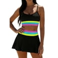 thumbnail image 1 of Guluxicc 2 Piece Women's Swimsuit Sets Rainbow Striped Skirted Patchwork with Built-in Shorts Summer Beach Swimwear Bathing Suit, 1 of 7