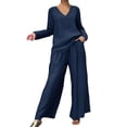 thumbnail image 1 of Guluxicc 2 Piece Womens Lounge Sets V Neck Long Sleeve Loose Fit Top and High Waist Wide Leg Pants with Pockets Matching Sets Lounge Wear, 1 of 5