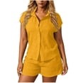 thumbnail image 1 of Guluxicc 2 Piece Womens Matching Sets Collared Short Sleeve Button Down Shirt with Shorts Casual Summer Lounge Wear Outfits with Pockets, 1 of 7