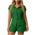 thumbnail image 1 of Guluxicc 2 Piece Womens Matching Sets Collared Short Sleeve Button Down Shirt with Shorts Casual Summer Lounge Wear Outfits with Pockets, 1 of 7