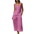 thumbnail image 1 of Guluxicc 2 Piece Womens Outfit Sets Square Neck Sleeveless Button Front Top High Waist Cropped Wide Leg Pants Outfits with Pockets for Summer Casual Wear, 1 of 7