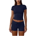 thumbnail image 1 of Guluxicc 2 Piece Womens Workout Outfit Sets Short Sleeve Crew Neck Crop Top with Drawstring Tummy Control Shorts Casual Lounge Matching Sets, 1 of 6