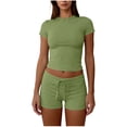 thumbnail image 1 of Guluxicc 2 Piece Womens Workout Outfit Sets Short Sleeve Crew Neck Crop Top with Drawstring Tummy Control Shorts Casual Lounge Matching Sets, 1 of 6