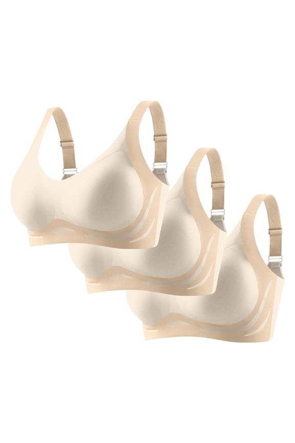 3 Pack Jelly Bras for Women No Underwire Bralette Wireless Comfortable Support Bras, Beige, 2XL