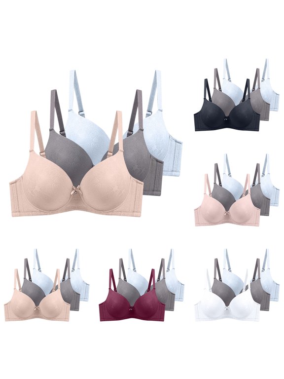 3 Pack Underwire bras for Women Adjustable Strap Push Up T Shirt Bras Thin Breathable Basic Bras