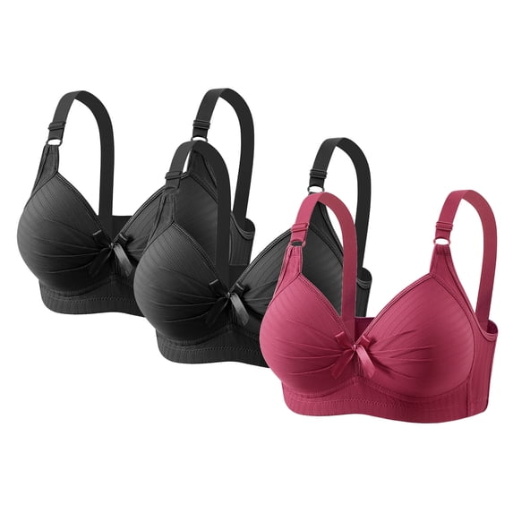 Guluxicc 3 Pcs Bras for Women No Underwire Wireless Comfortable Bra Push Up Breathable Bras with Adjustable Straps, 2XL