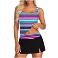 thumbnail image 1 of Guluxicc 3 Piece Striped Printed Tankini Sets for Women Spaghetti Strap Top with Skirt & Bikini Pants Summer Beach Swimsuits Bathing Suit, 1 of 5