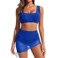 thumbnail image 1 of Guluxicc 3 Piece Womens' Mesh Skirted Bikini Sets Square Neck Top with Side Drawstring Solid Color Summer Beach Swimwear Bathing Suit, 1 of 8