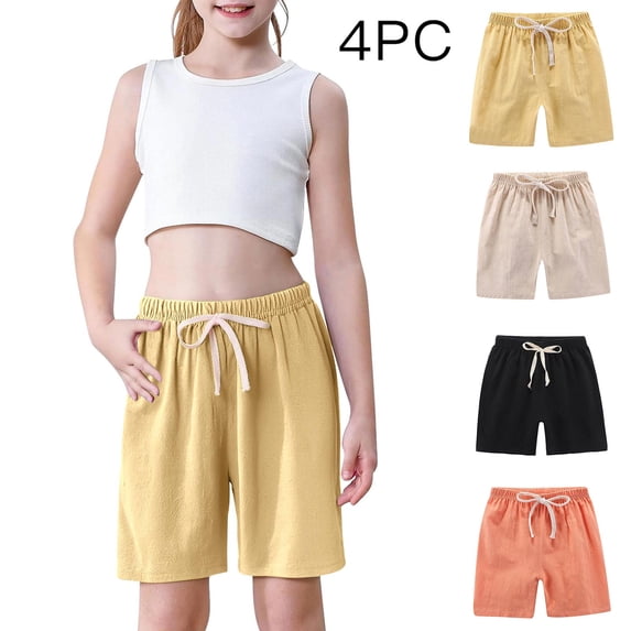 Guluxicc 4 Pieces Girls Active Shorts Summer Outdoor Casual Solid Bermuda Shorts