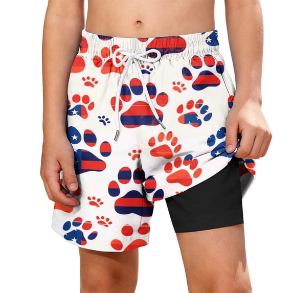Guluxicc 4th of July Boys Swim Trunks with Compression Liner Kids Quick Dry Swimsuit Shorts Bathing Suit 5-14 Years