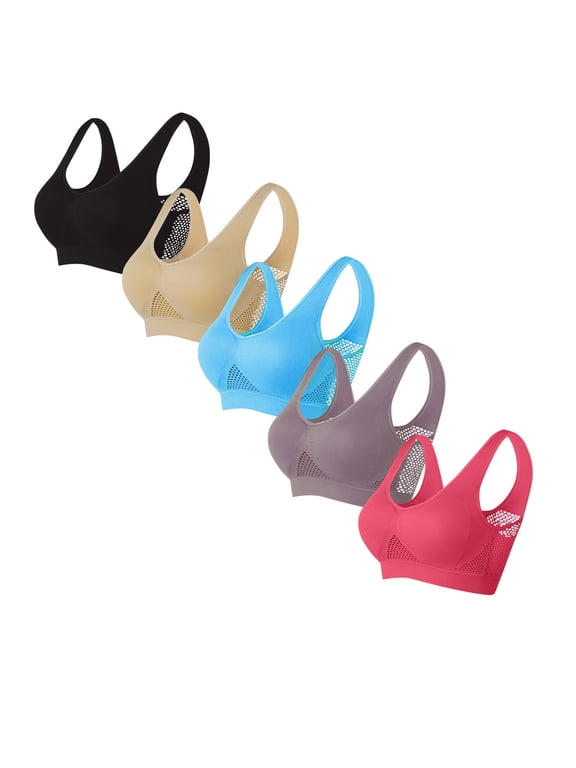 5 Pack Womens Bras Comfort Breathable Everyday Bralette Wireless Push Up Bras, M