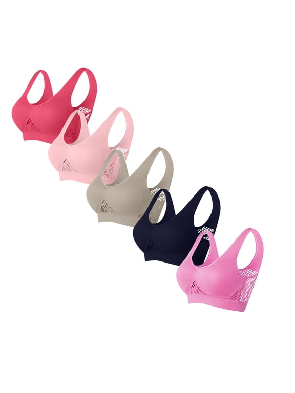 5 Pack Womens Bras Comfort Breathable Everyday Bralette Wireless Push Up Bras, M