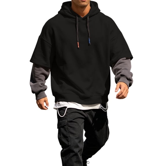 Guluxicc Athletic Hoodies for Men Loose Drawstring Pull On Long Sleeve Hooded Sweatshirts for Gym Workout Everyday Fall Winter
