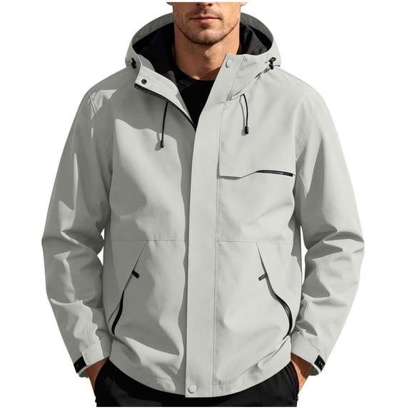 Guluxicc Athletic Jackets with Zip Pockets for Men Waterproof Wind Resistant Drawstring Full Zipper Long Sleeve Hooded Jackets for Outdoor Hiking Wear Summer Fall Casual Jackets