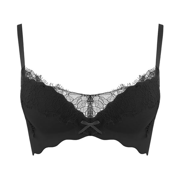 Guluxicc Balconette for Women No Underwire Bra Push Up Bralette Wireless Lace Comfort Bras, Black, L