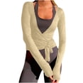 thumbnail image 1 of Guluxicc Ballet Women's Wrap Cardigan V Neck Tie Waist Ribbed Knit Long Sleeve with Thumb Holes Dance Top, 1 of 9