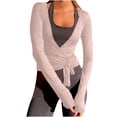 thumbnail image 1 of Guluxicc Ballet Women's Wrap Cardigan V Neck Tie Waist Ribbed Knit Long Sleeve with Thumb Holes Dance Top, 1 of 9