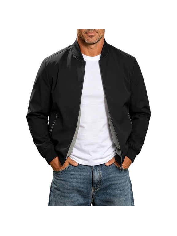 Bomber Jackets for Men Full Zipper Long Sleeve Business Casual Jackets for Everyday Work Wear Spring Summer Casual Jackets