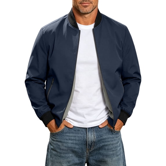 Guluxicc Bomber Jackets for Men Full Zipper Long Sleeve Business Casual Jackets for Everyday Work Wear Spring Summer Casual Jackets