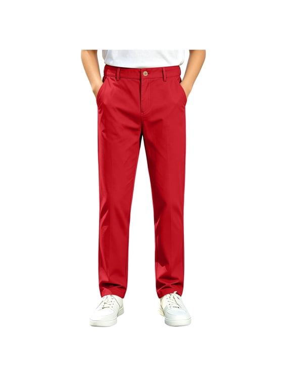Boys Uniform Pants Classic Fit Stretchy Trousers Solid Color Chino Dress Pants for Kids 5-15 Years
