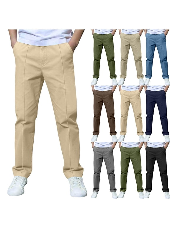 Boys Uniform Pants Elastic Waist Regular Fit Casual Trousers Wrinkle-Free Solid Color for Kids 3-14 Years