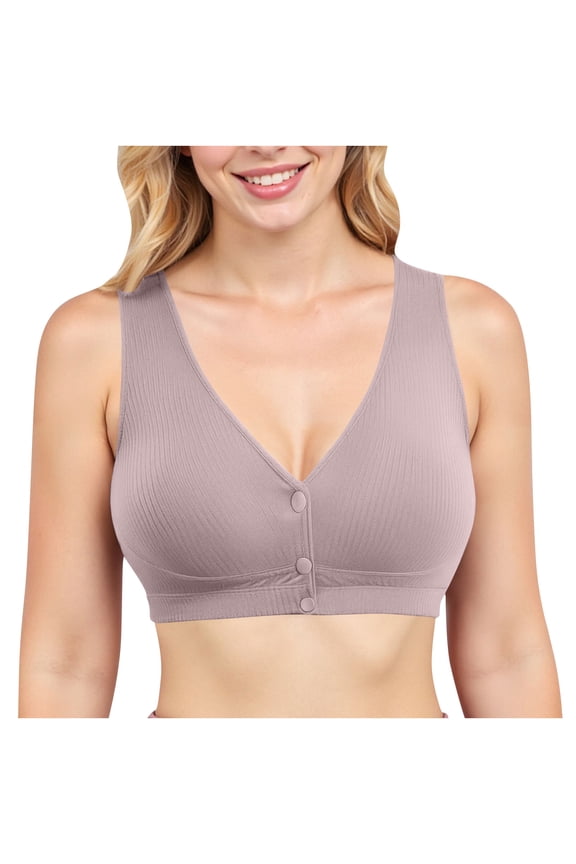 Bras for Older Women No Underwire Comfortable Bralette Front Closure Push Up Bras, Purple, 2XL