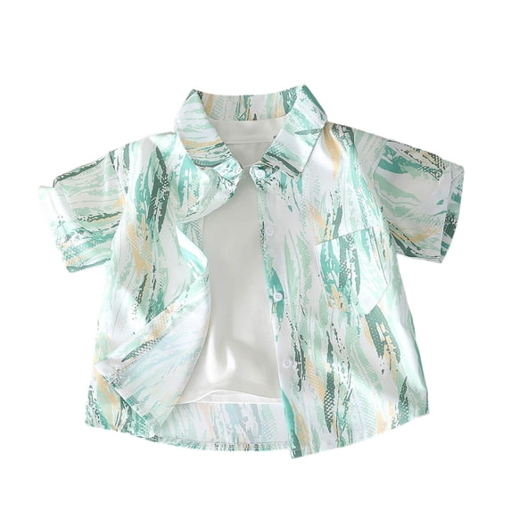 Guluxicc Button Up Shirts for Kids Boys Short Sleeve Floral Print Casual Beach Style Turndown Collar Tops for Vacation