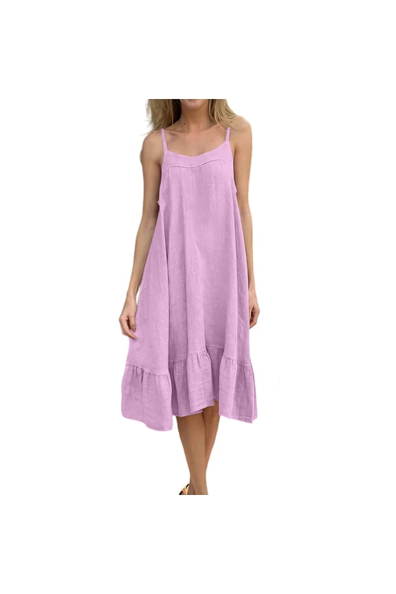Cami Dress for Women Cotton Linen House Lounge Loose Dresses Spaghetti Strap Summer Beach Flowy Sundress